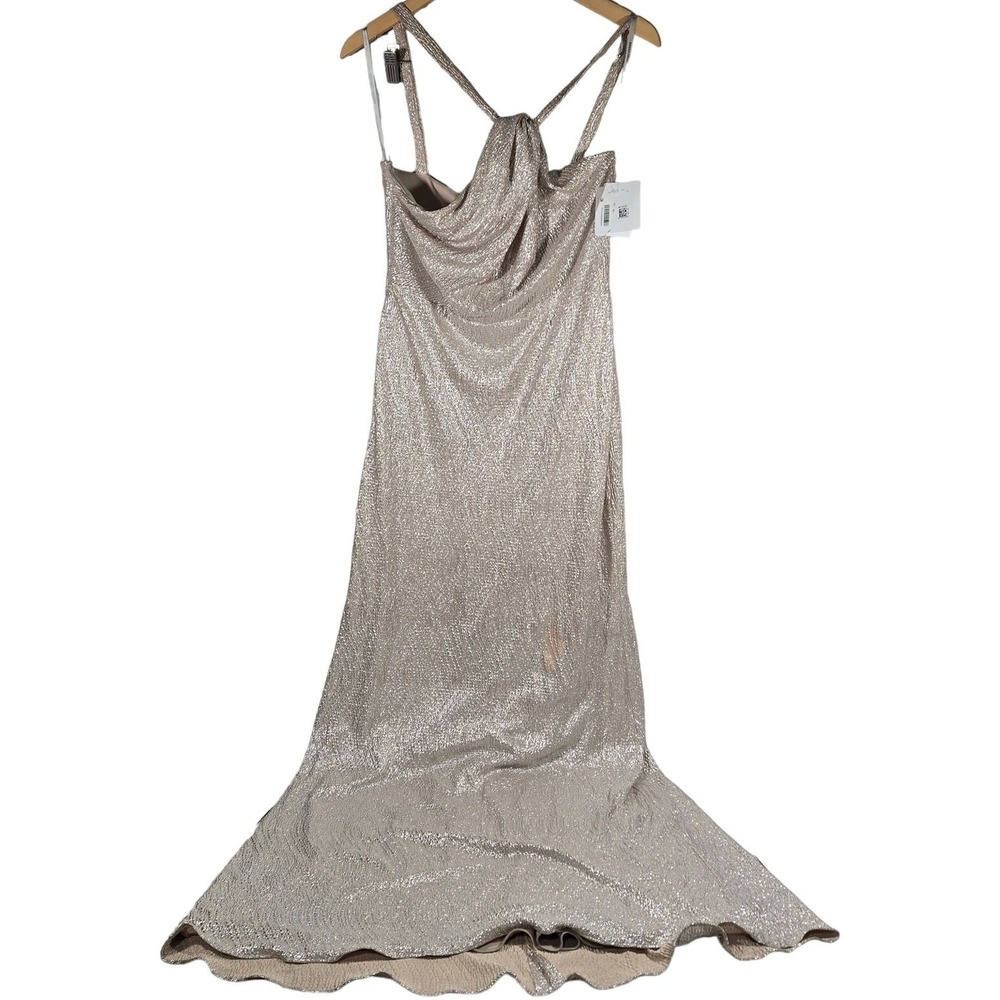 Dessy Collection Soho Metallic Flared Gown Rose Gold Size 10 R Style 3064‎